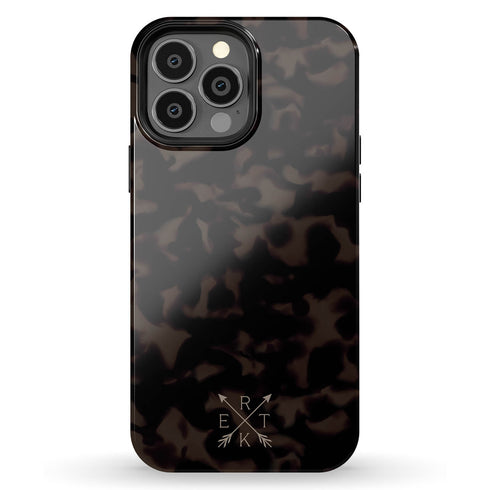 Dark Tortoiseshell Custom Crossed Arrows Initials iPhone Case